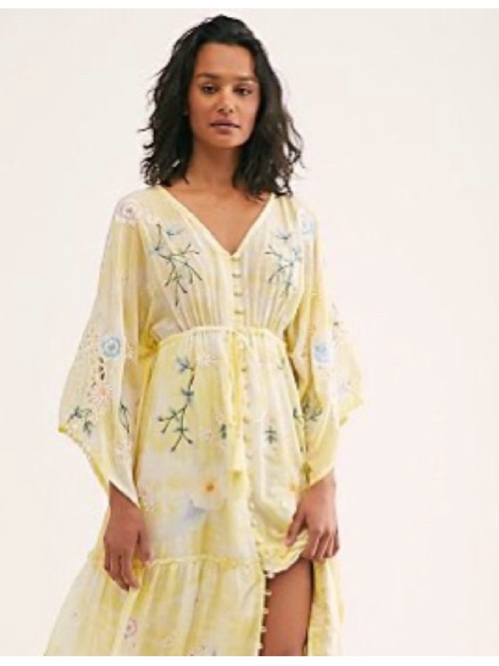 Free People Daisy Island Floral Embroidered Maxi Dress SOLD OUT Med Yellow